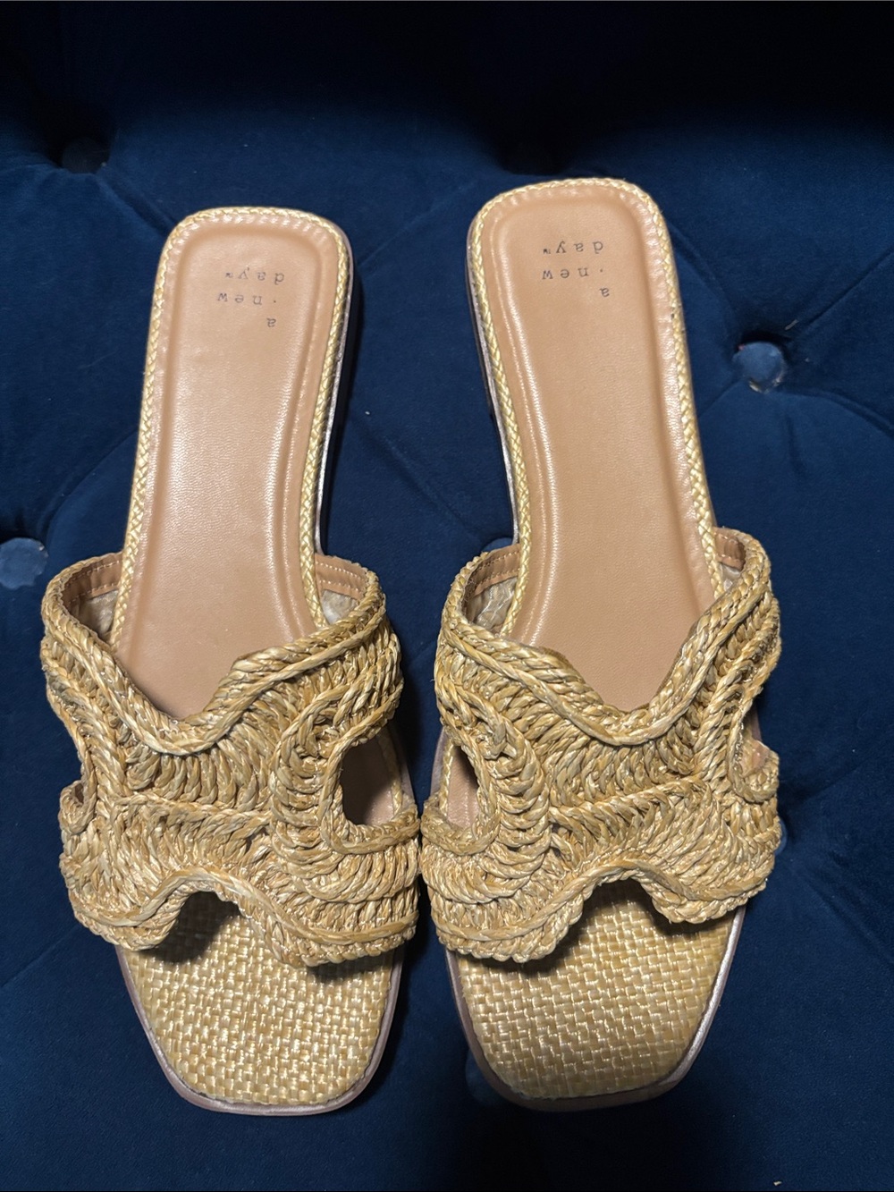A New Day Woven Straw Slide Sandals - Natural Tan